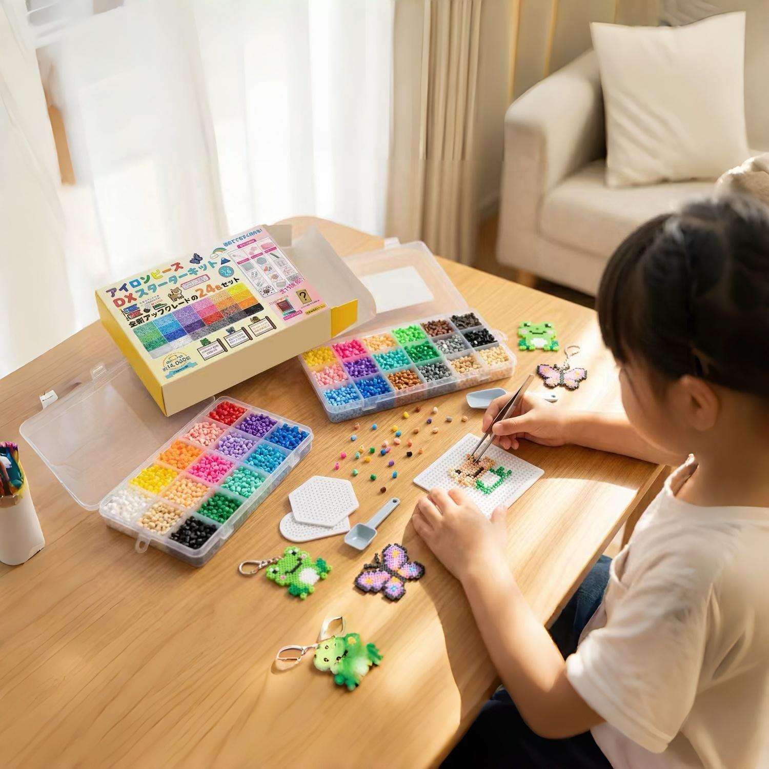 Mini Iron Beads 2.6mm, 24 Colors, Approx. 16,000 Beads, DX Starter Kit with 15 Types of Accessories, Tools, and Pattern Guide. Easy to Make for Beginners. DIY Bead Art, Craft, Educational Toy, Gift.