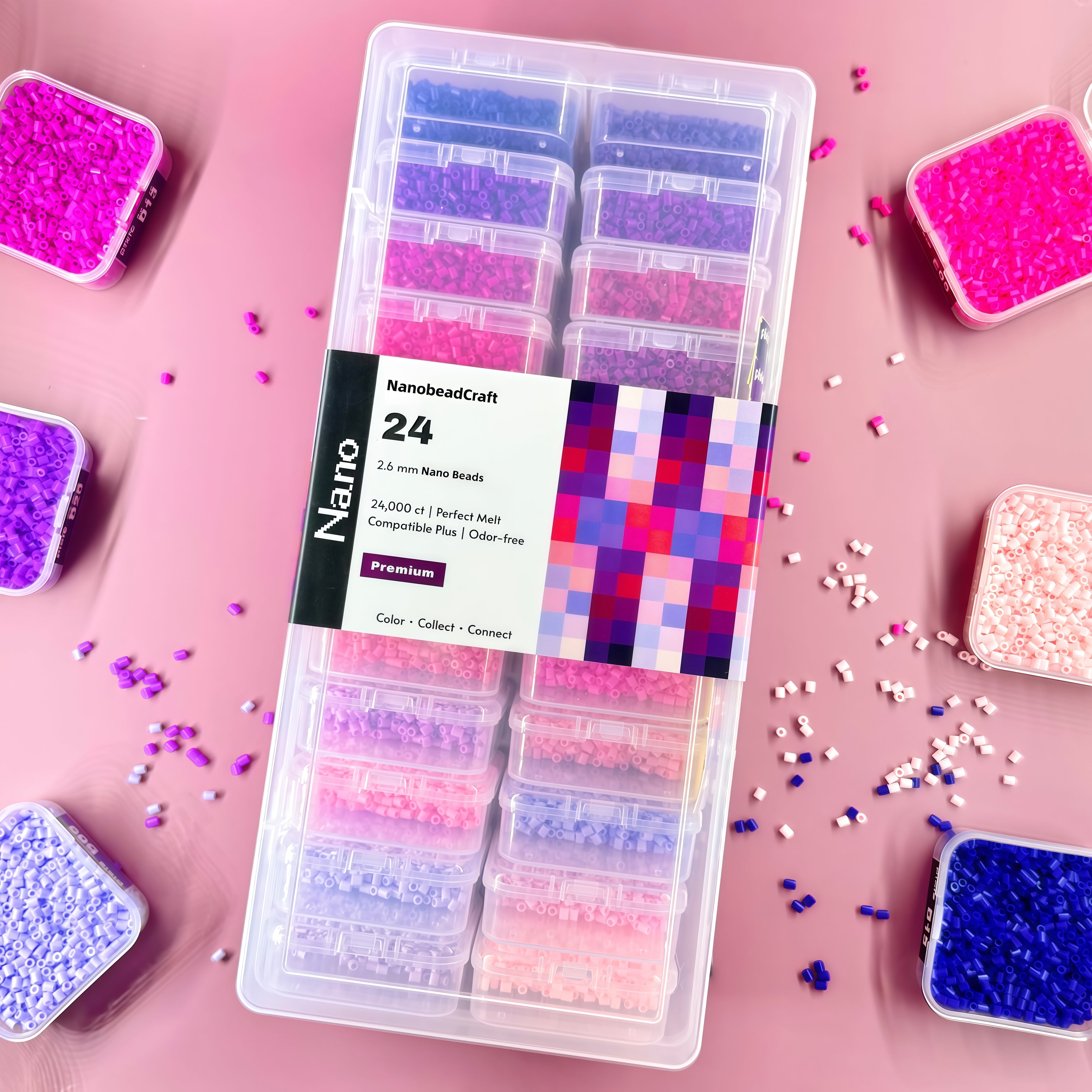 24000 pcs Essential 24 NanoBeads Box【Dreamy Berry】- Mini Fuse Beads 2.6mm