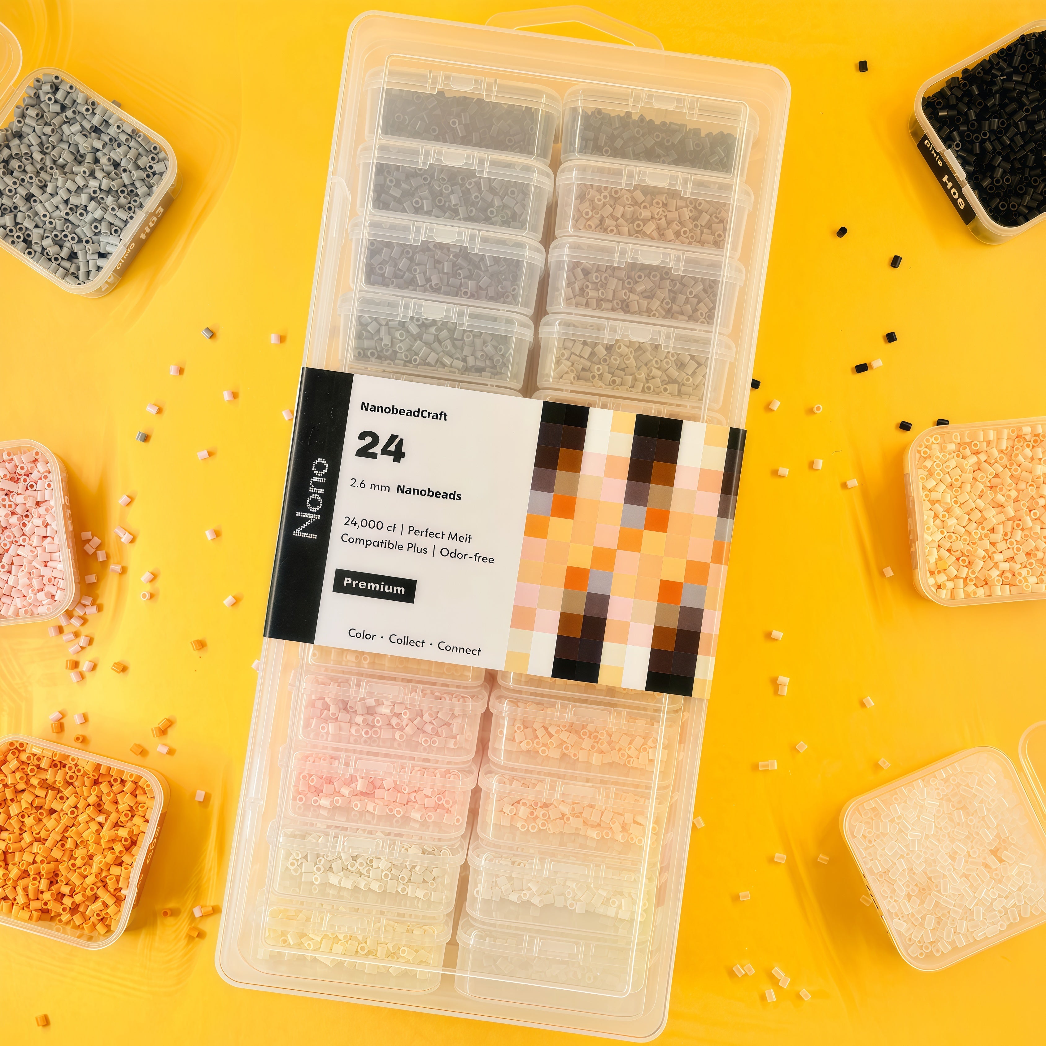 24000 pcs Essential 24 Nano Beads Box【Mono Chic】- Mini Fuse Beads 2.6mm