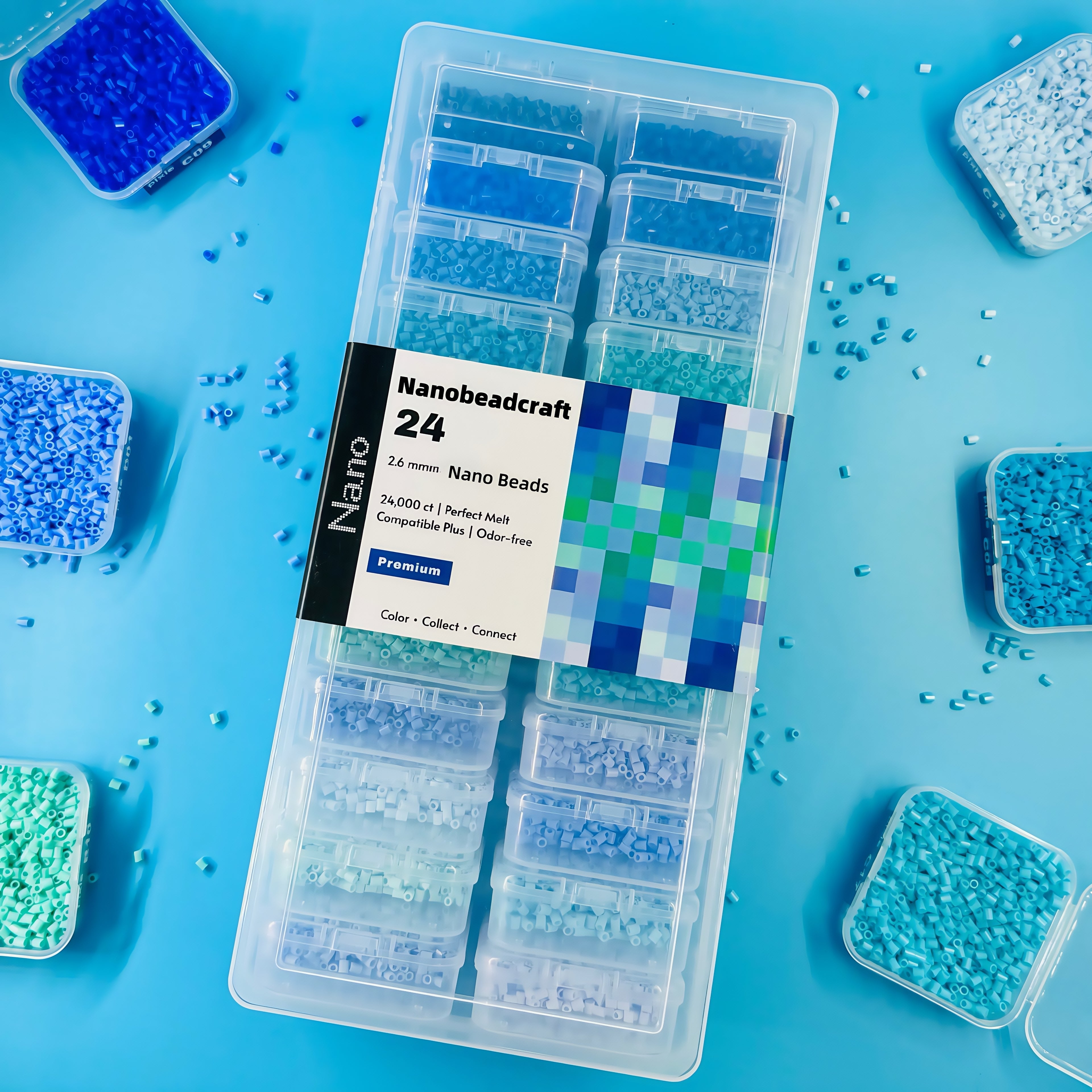 24000 pcs Essential 24 NanoBeads Box【Ocean Blue】- Mini Fuse Beads 2.6mm